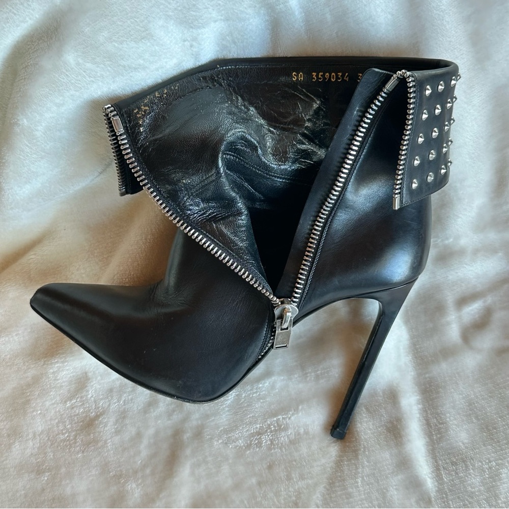 YSL Saint Laurent Black Studded Heeled Boots Size 39 European 4.75 inch Luxury - Picture 10 of 17
